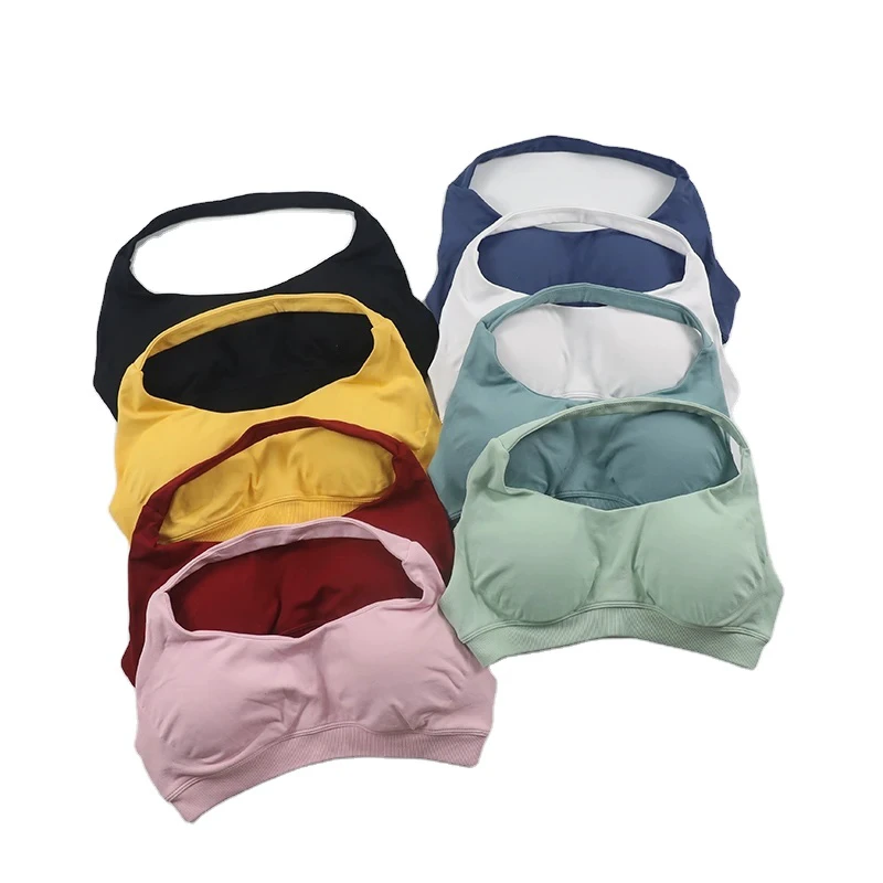For Impact Sports Bra for Women Seamless Halter Neck Strap Sexy Open Back Padded Yoga Top Medium Support Gym Crop Four-Way