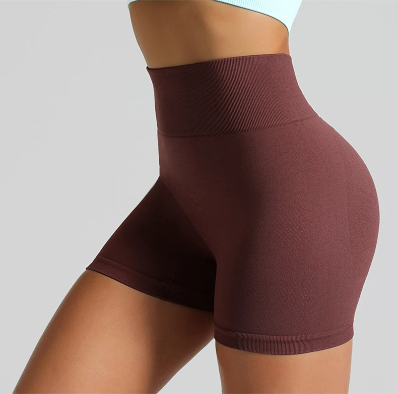 Seamless New European American Yoga Shorts High Elastic Waist Quick-drying Breathable Four-Way Stretch Spandex/Nylon Scrunch
