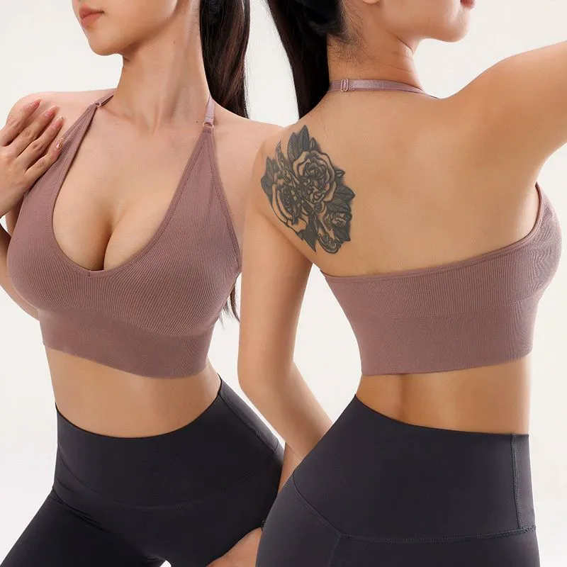 Custom Women's Seamless Halter Sports Bra Breathable High Support Quick Dry Fitness Yoga Gym Workout Top Backless Activewear For