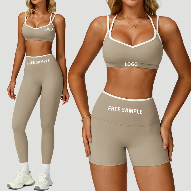 Custom Logo Gym Set Women Backless Bra Scrunch Seamless Shorts Gym Suit Fitness Clothes Activewear Workout Sets
