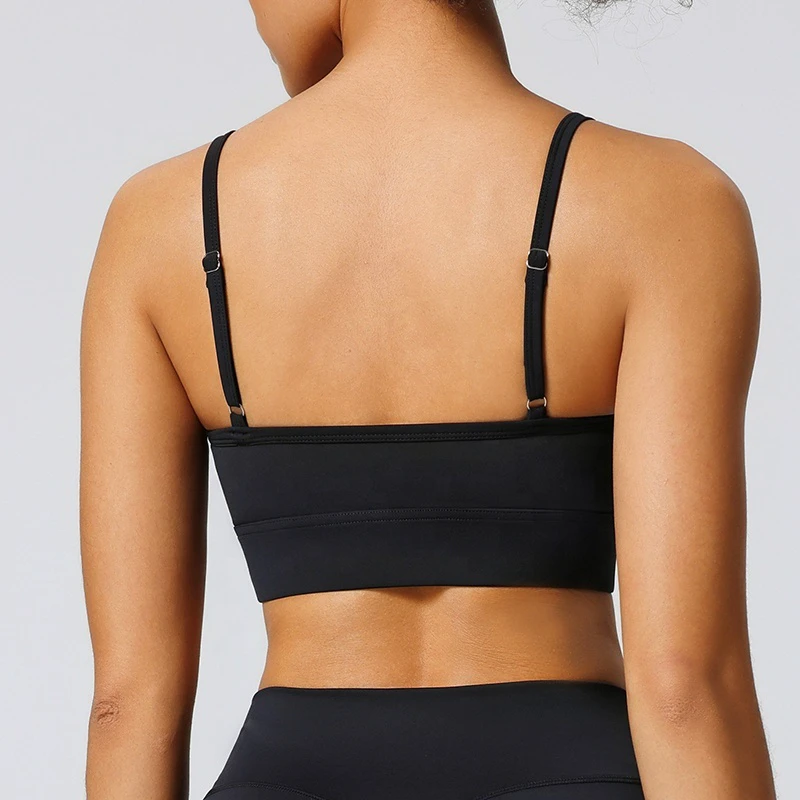 Women Buttery Soft Adjustable Spaghetti Strap Gym Sports Bra Scoop Neck Shockproof Wireless Padded Yoga Pilates Workout Bra Tops