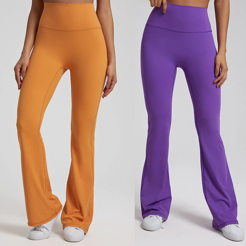 2025 New Colors 68% Nylon 32% Spandex High Waist No Front Seam Dance Gym Bell-Bottom Pants Long Length Stretchy Yoga Flare Pants