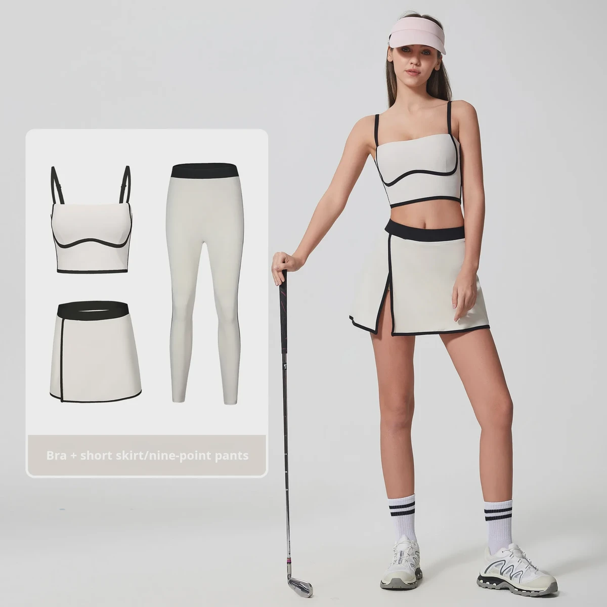 Solid Lightweight Breathable 2-Piece Sports Tennis Shorts Yoga Set Women High-Intensity Shockproof Vest Nude-Feel Elastic Front