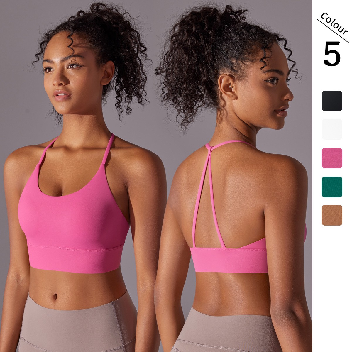 Wholesale Women's Simple Halter Y-Back Light Support Sports Bra U-Neck Yoga Bra Removable Pads Quick Dry Activewear Breathable