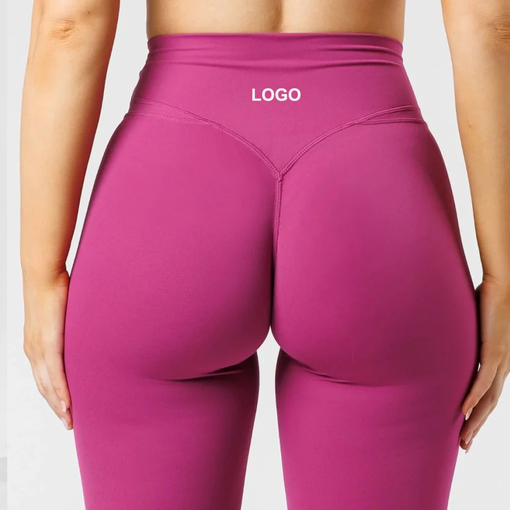 Custom Tummy Control Yoga Sports Leggings 4 Way Stretch Invisible Scrunch V Back High Waisted Scrunch butt leggings for women
