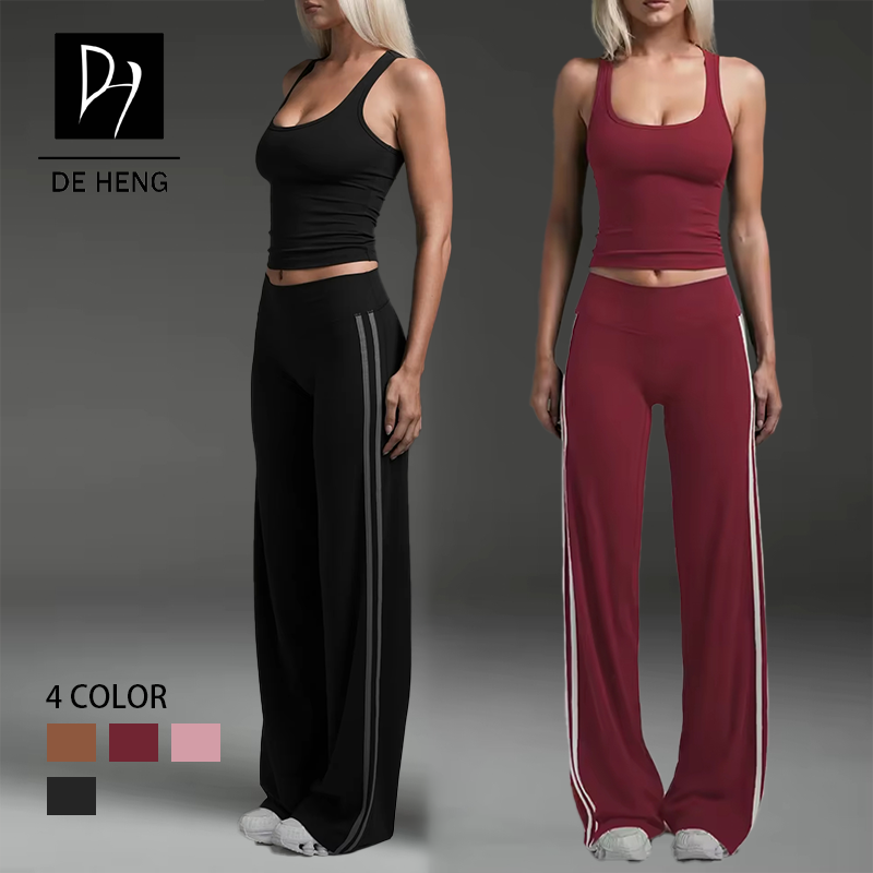 New Design High Waist Color Blocking Fitness Flared Pants and Bras Active Wear Sportswear 2 Pieces Yoga Workout Sets for Women
