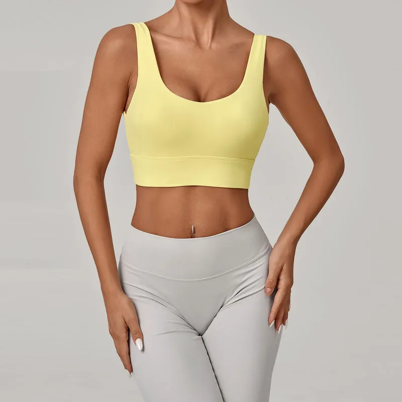 Yoke Custom Wholesale Lightweight Reversible Yoga Sports Bra Breathable Front Logo Open Back High Support for Women