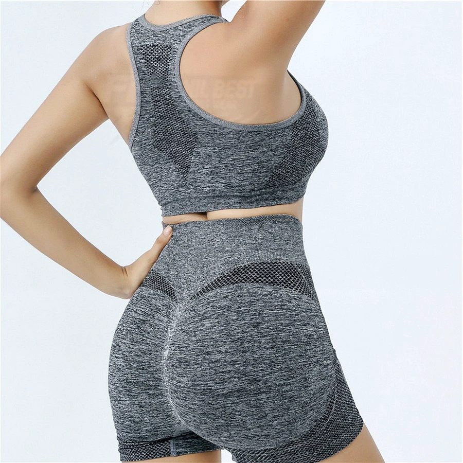 Custom Women's Yoga Fitness Solid Anti-Wrinkle Quick-Drying Spandex/Polyester 2-Piece Sports Set Stand Neck Elastic Waist High