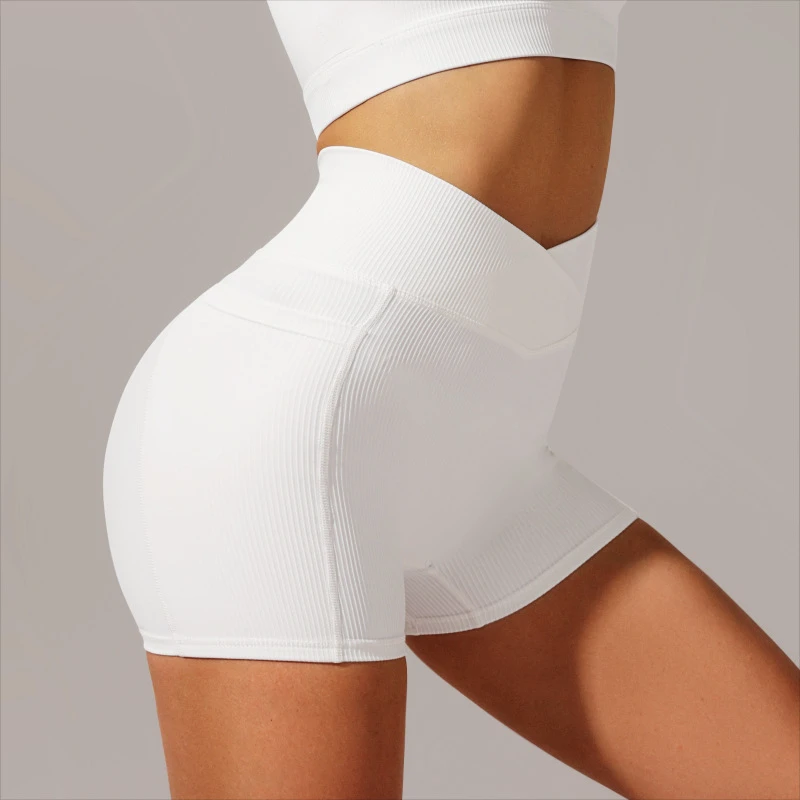 New Cross Sports Fitness Cycling Yoga Exercise Hip Lifting High Waist Pocket Tight Bra Shorts Nylon Spandex