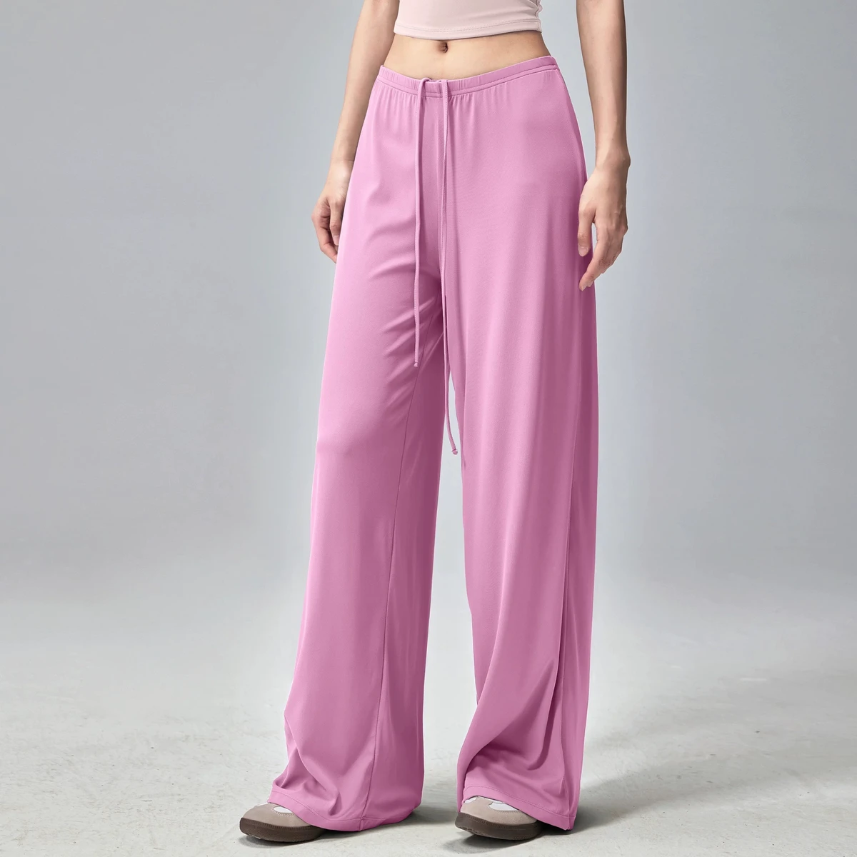 Women's High Waist Elastic Waist Wide Leg Yoga Pants-Breathable Quick-Dry Solid Loose Fit Summer Running Training Activewear