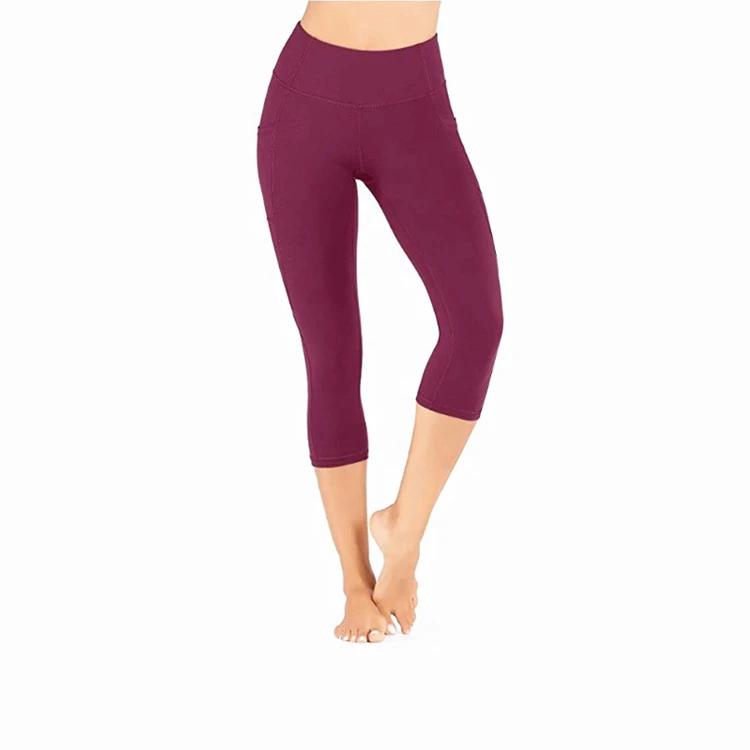 Women Workout Fitness Gym Running High Waist Soft Seamless Lightweight Quick Dry Breathable Leggings Yoga Capri Pants Pockets