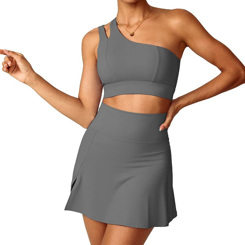 Cross-Border European/American Slanted One-Shoulder Bra Yoga Set 2-Piece Quick-Drying Beautiful-Back Fitness Outdoor Running