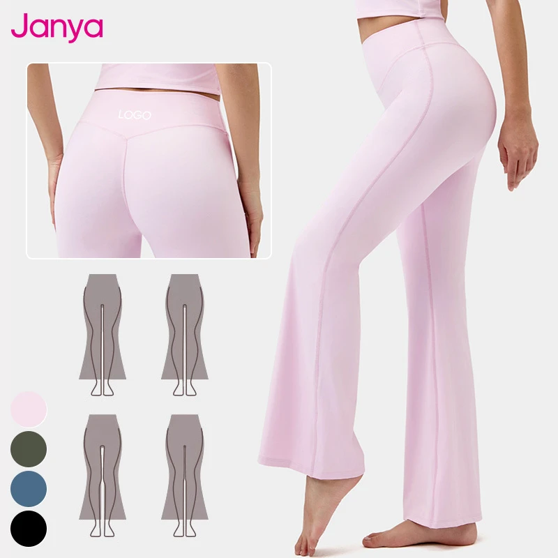 Janya New Tight Gym Clothing Custom Logo Sports Wear Tummy Control High Waist Flared Fitness Pants Flare Yoga Leggings for Women