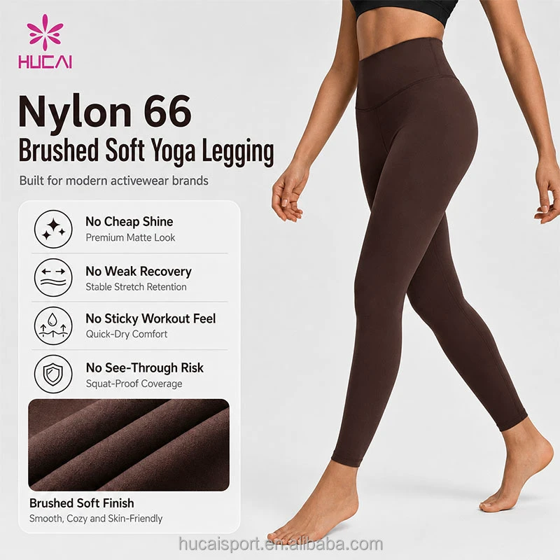 ODM HUCAI Activewear Manufacturer Custom Premium High Stretch Naked Feel Quick-Dry Nylon 66 Leggings Women High Waist Yoga Pants