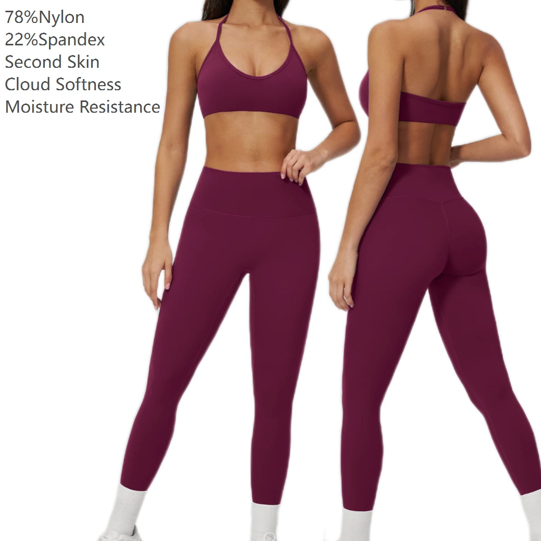 Custom Women's Gym Yoga Fitness Wear Two Piece Solid Breathable Lightweight Soft Bra Leggings Activewear Ropa Deportiva Mujer