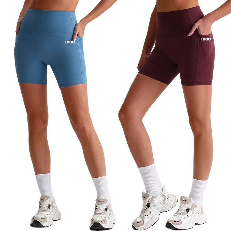 Women Buttery Soft High Waist Biker Shorts Tummy Control Compression Yoga Running Gym Workout Shorts With Side Pockets