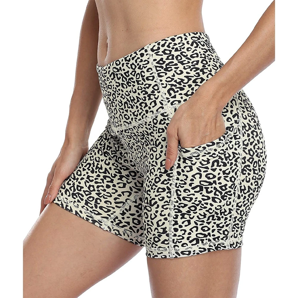 Women's High Waist Workout Yoga Shorts with Pockets Non See Through Tummy Control Athletic Running Sublimated Booty Shorts