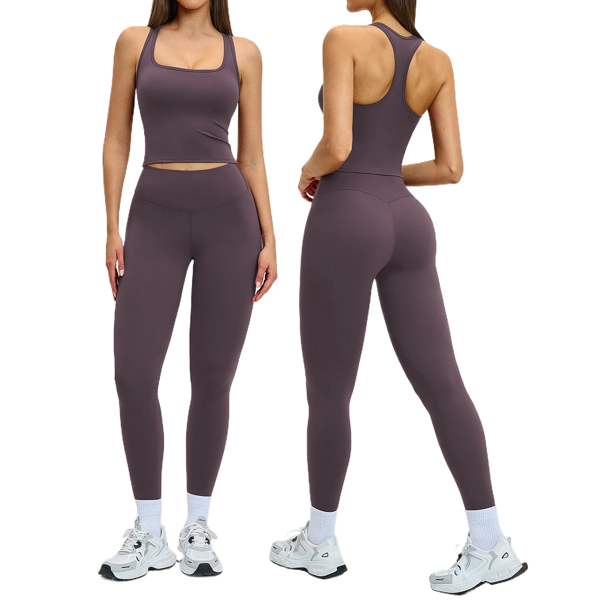 Custom Solid Front Women's Yoga Top & High Waist Leggings 2-Piece Breathable Workout Set Spandex/Nylon Sportswear