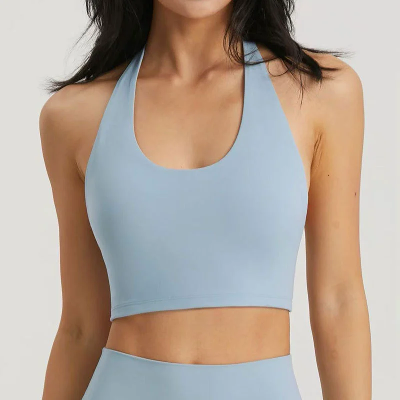 Women's Medium Support Lightweight Halter Yoga Sports Bra Simple Front High Stretch Breathable Workout Top OEM/ODM Athleisure