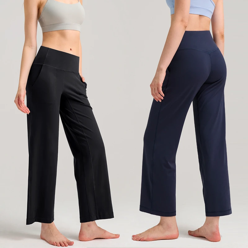 Wholesale Custom Women's Yoga Leggings Comfortable High Waist Straight Wide-Leg Pants with Hip Lift Casual Sports Style