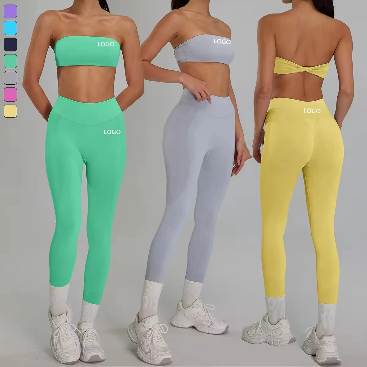 Seamless Sportswear Sets Backless Bandeau Sports Bra Scunch Butt Lifting High Waist Leggings Workout Outfits for Women 2 Piece