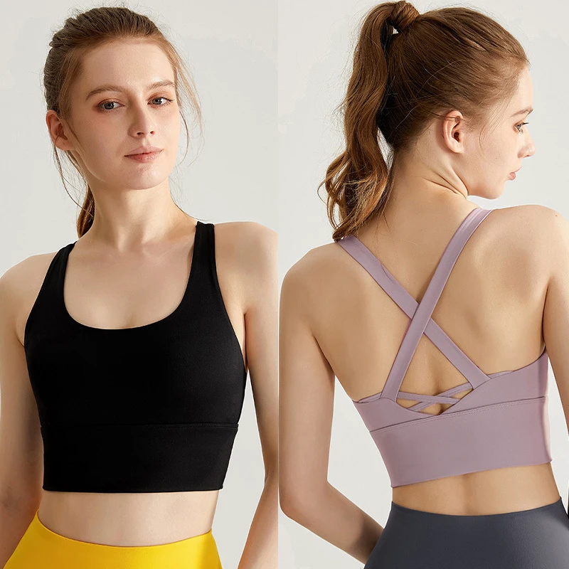 Running Girl Sports Bra for Women Criss-Cross Back Padded Strappy Sports Bras High Support Yoga Exercise Athletic Bras