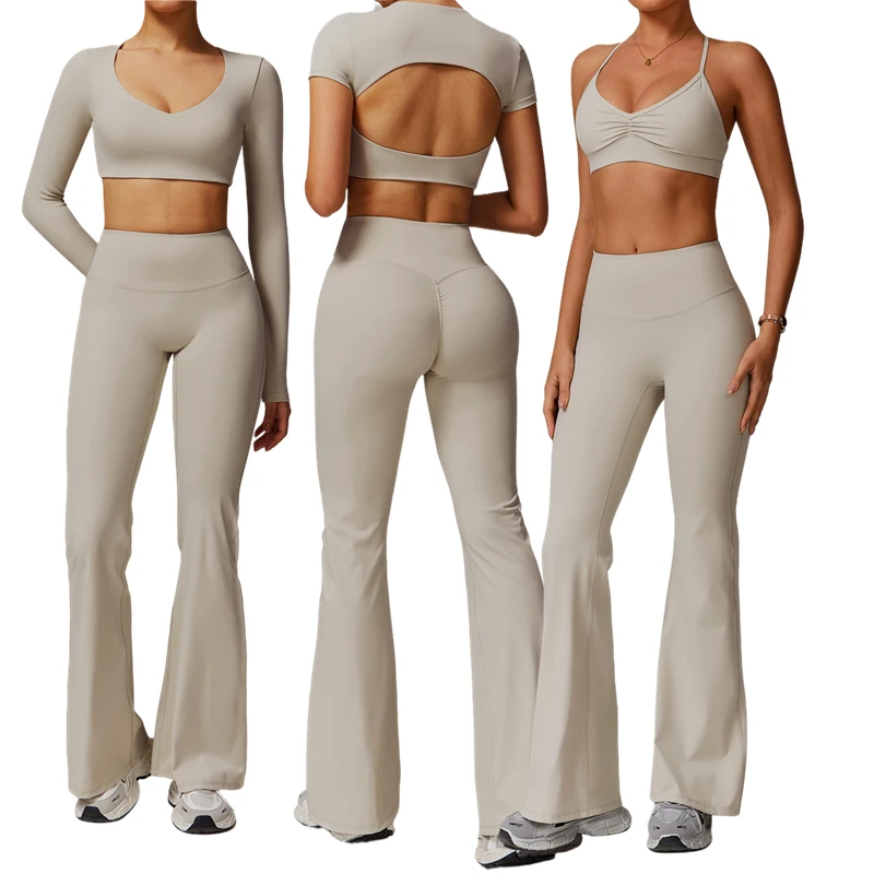Womens Yoga Sets Sports Backless Vest Yoga Pants Wholesale Flare Leggings Two Pieces Set Sportswear Gym Activewear