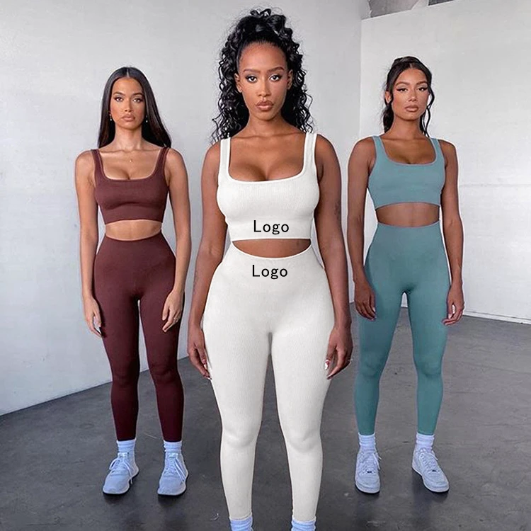 New Solid Seamless Thread Breathable Eco-Friendly Women's U Neck V Neck High Elastic Four-Way Stretch Sportswear Sexy Yoga Suit