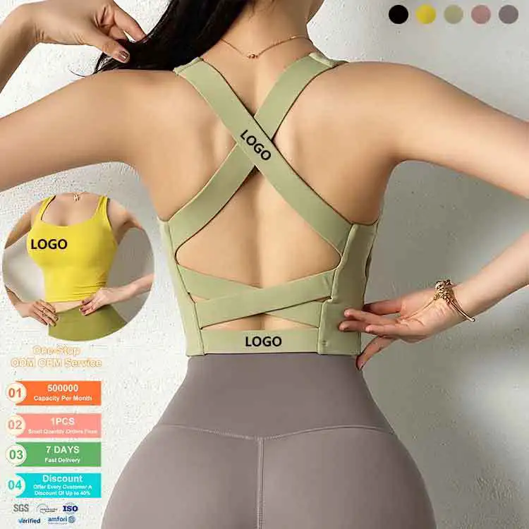 Custom Supporting High Strength Recycled Yoga Bras Plus Size Gym Wear Womens U-neck Hollow Out Push up Cross Back Sports Bra