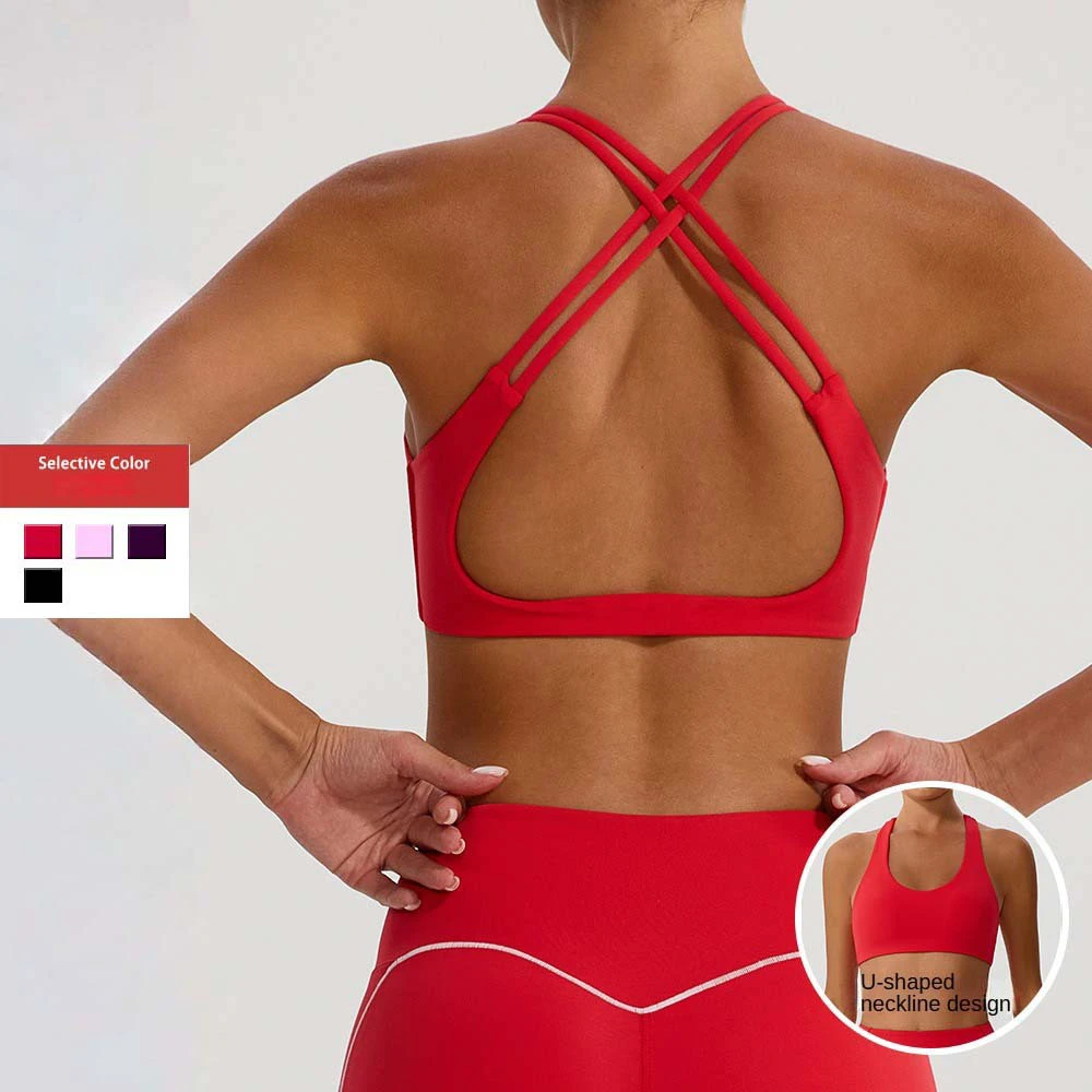SHINBENE Womens Cross Straps Strappy Sports Bra Wireless Padded Workout Yoga Crop Tops