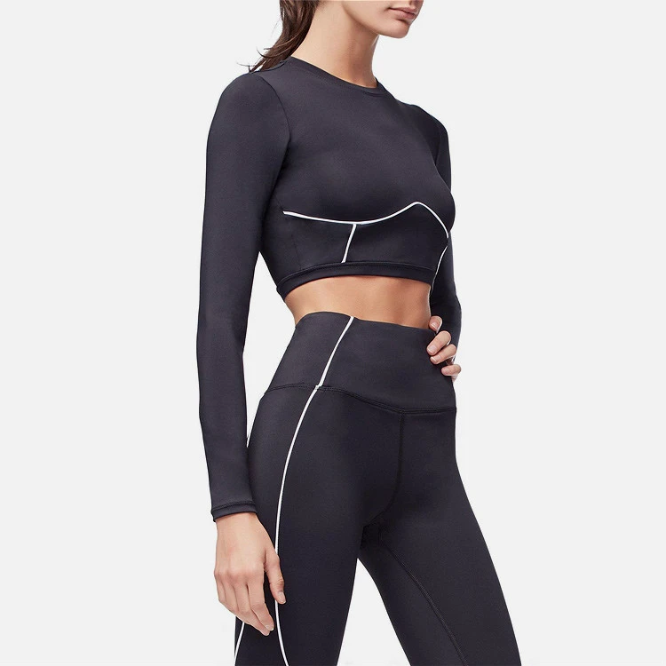 Custom Logo Gym Wear Women Black 2 Pieces Yoga Set Active Wear Manufacturers Wholesale Private Label Fitness Sportswear Women