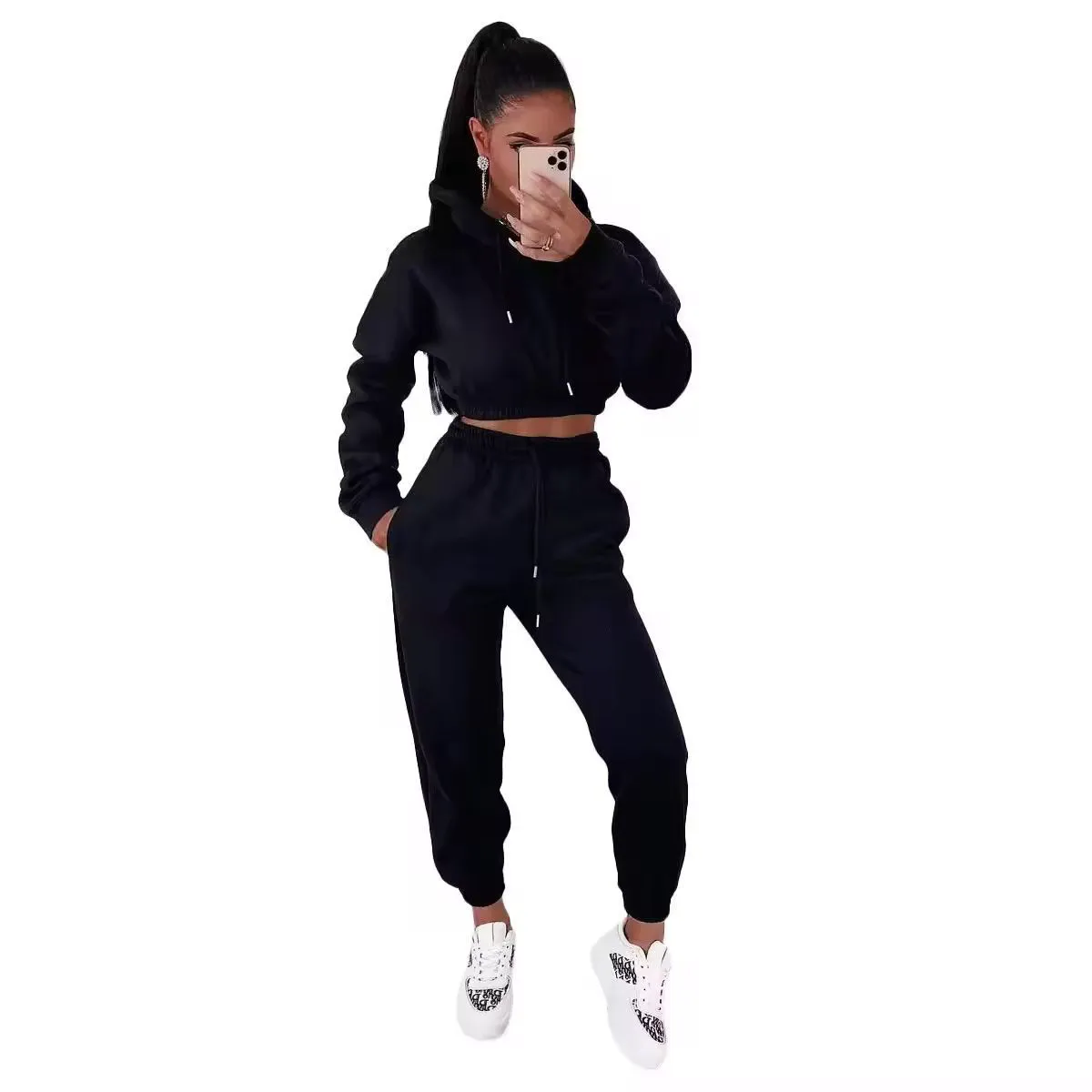 Women's Spring Sexy Regular Fit 100% Cotton Dot Pattern Crop Top Short Sleeve Yoga Workout Shorts Plus Size Workout Set Front