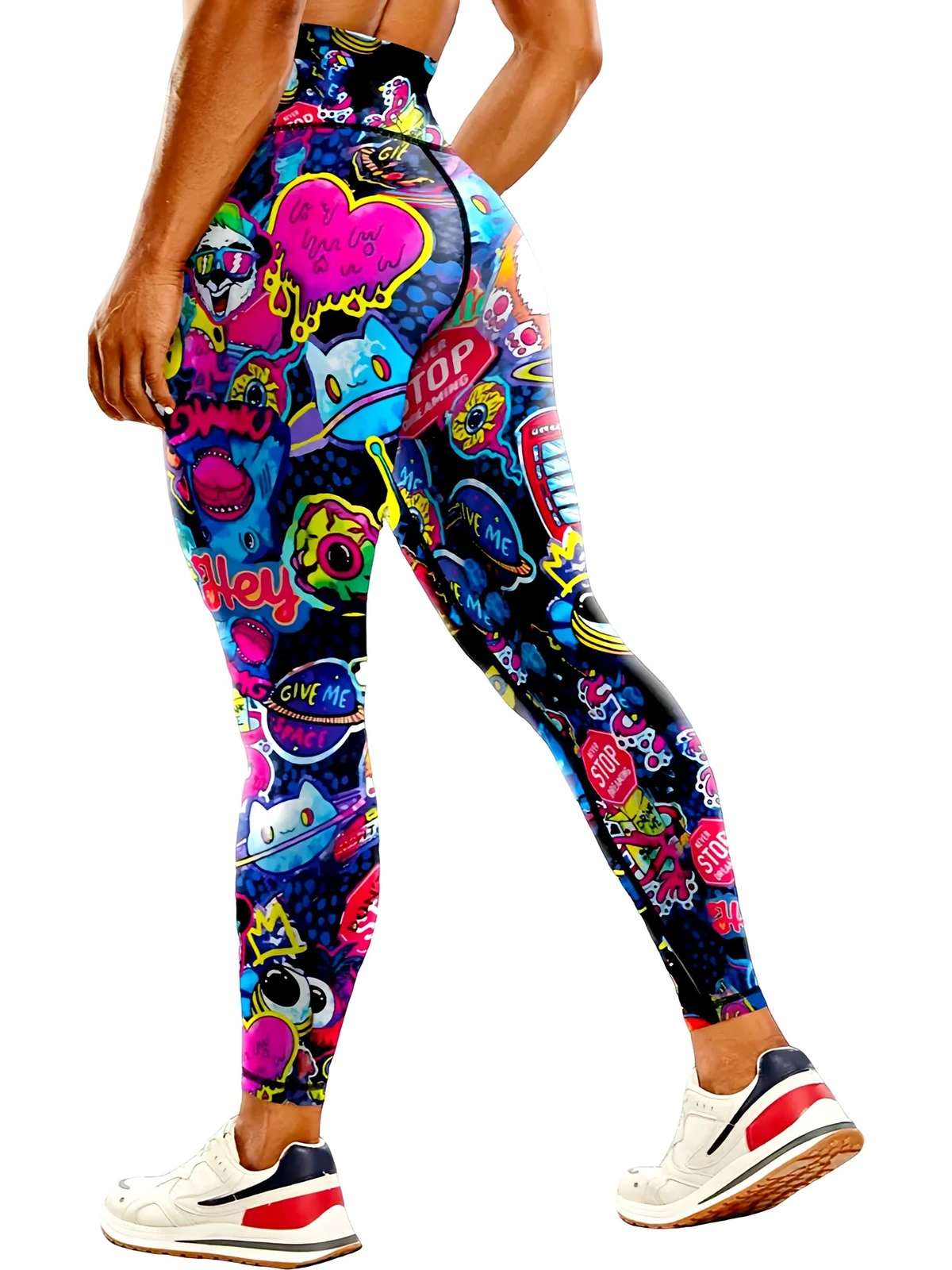 Women's High Waist Ankle-Length Color Blocking Printed Breathable Quick-Drying Seamless Yoga Pants Spandex/Polyester Elastic