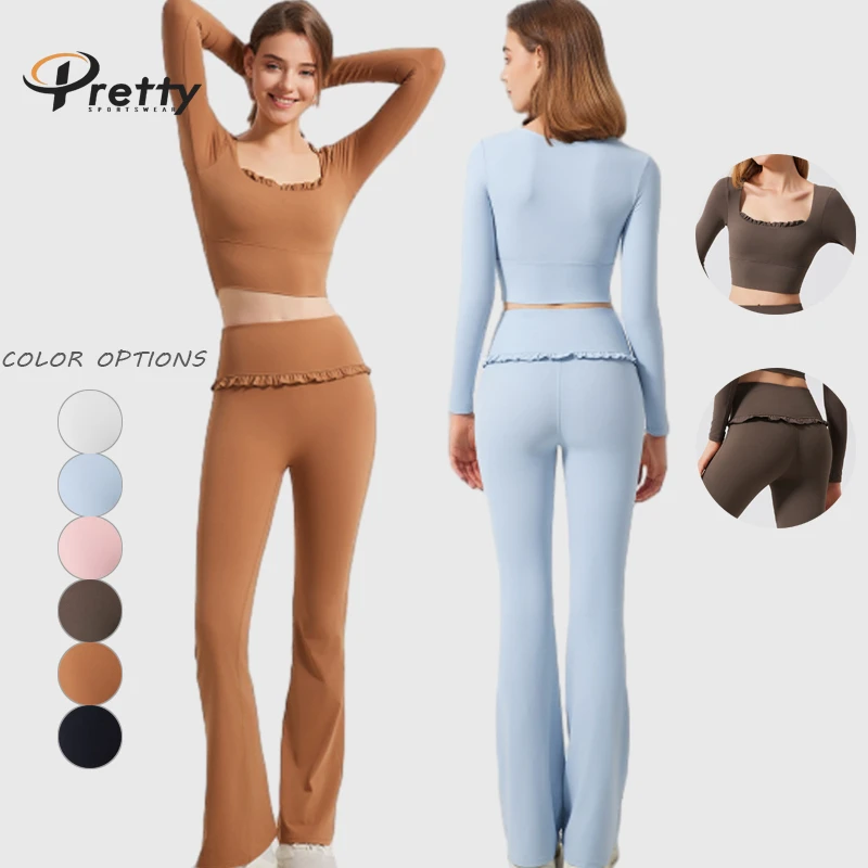Wholesale Lady's Yoga Gym Set Square Collar High Waist Hip Lifting Good Material Fitness Workout Breathable Quick-dry Sportswear