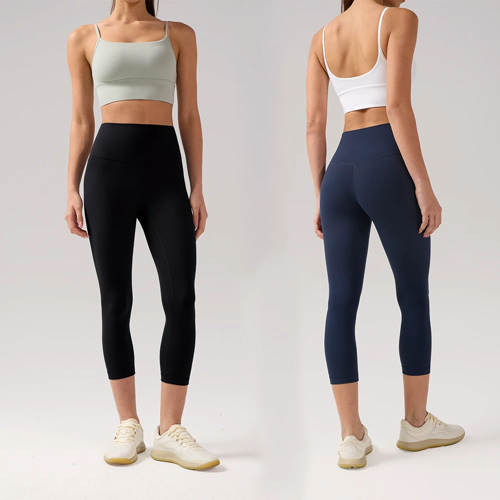Women's Brushed Yoga Pants High Waist Hip Lifting Elastic Fitness Pants Naked Feel Breathable Cropped Sports Leggings
