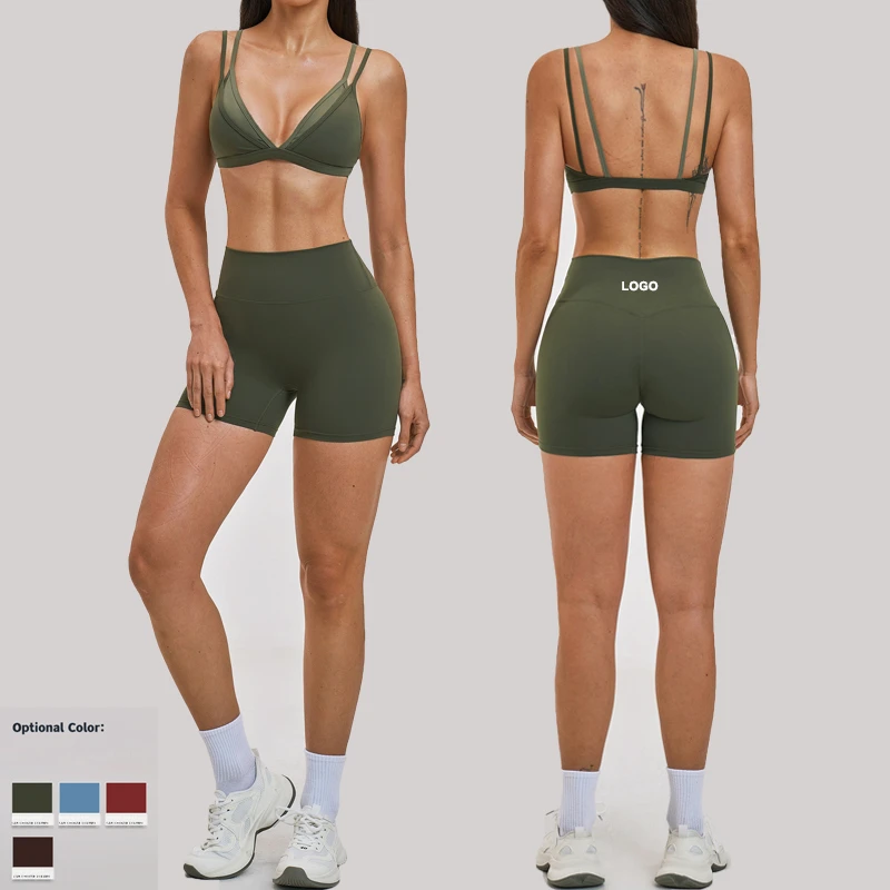 High Waist Slim Fit Pilates Yoga Two-Piece Set Contrast Color Bra Breathable Gym Fitness Set Activewear Workout Sets for Women