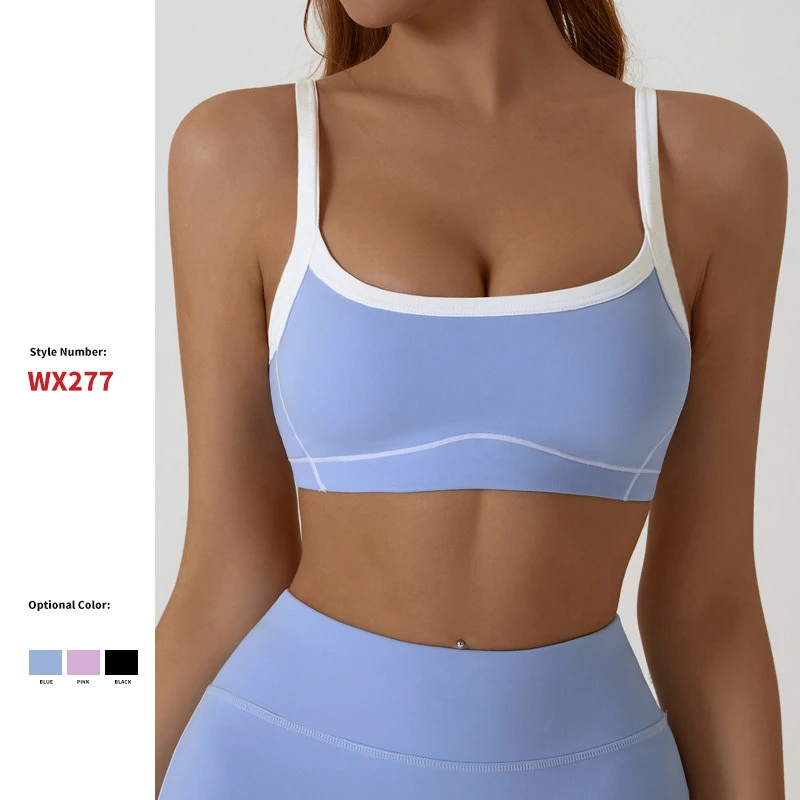 Contrast Color Custom Backless Suspenders Lightweight Solid Yoga Bra Girls Sports Gym Walking Top Bra