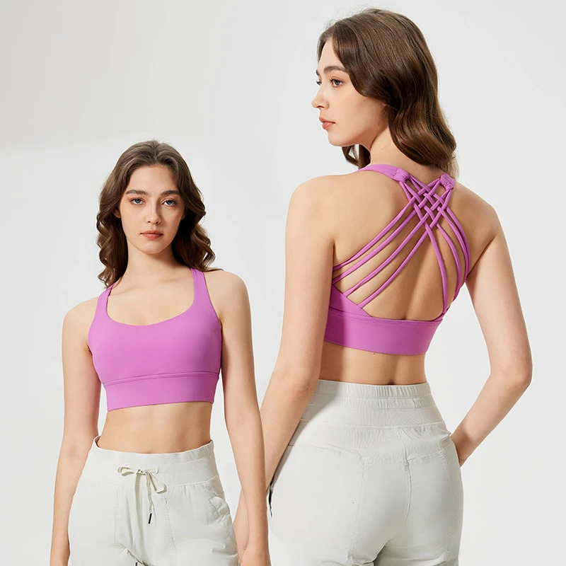 Roregal Hot Shockproof Lower Hem Cross Back Yoga Bra With Breast Pad Widened Women Fitness Sports Bra for Gym Active Wear