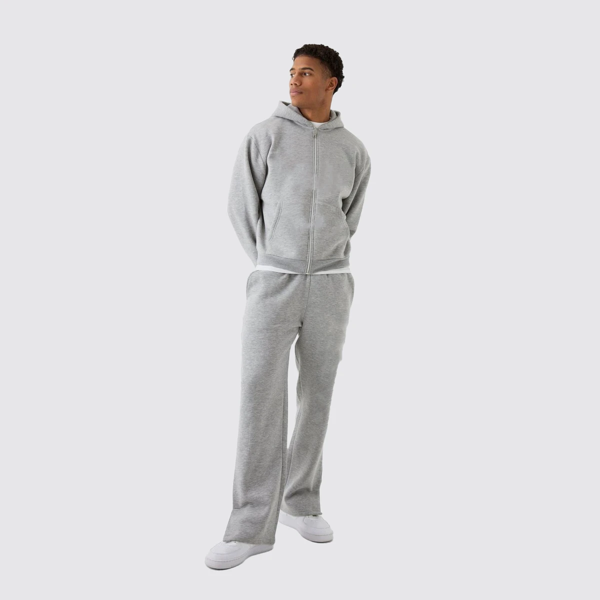 Trending Winter Flared Tracksuit Heat-Transfer Printing 100% Cotton Heavyweight Solid Elastic Waist Casual Wear Zipper 2 1