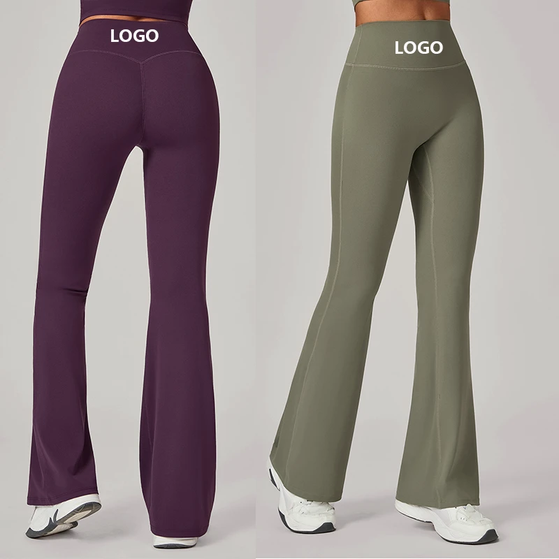 Custom logo Yoga Pants for Women Wide Leg Pants High Waist Workout Flare Leggings Nude Hip Lift Pants With Tummy Control Legging