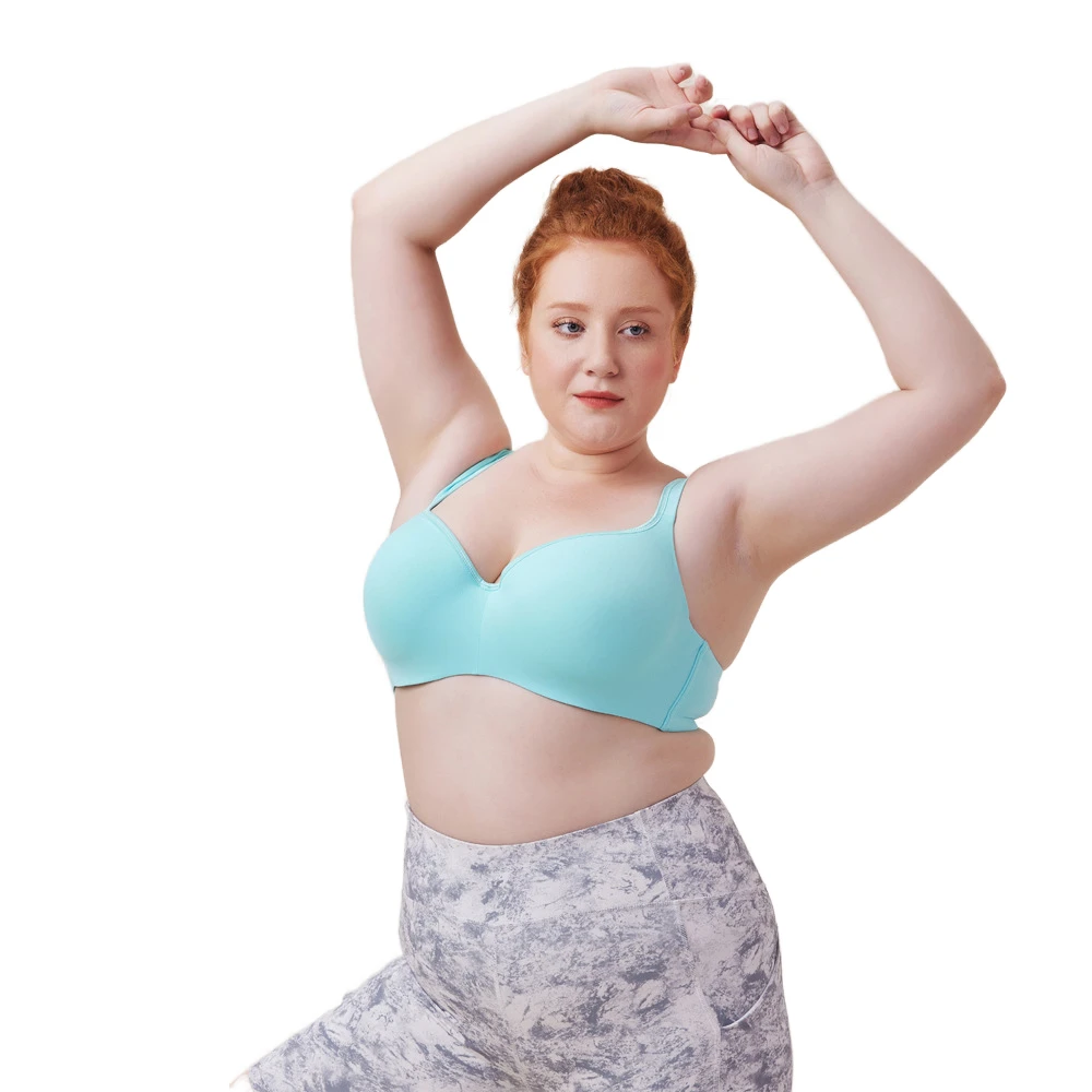 Seamless Nylon Full Cup Push-Up Sports Bra For Women Plus Size Halter Collar Breathable Everyday Style Adjusted-Straps