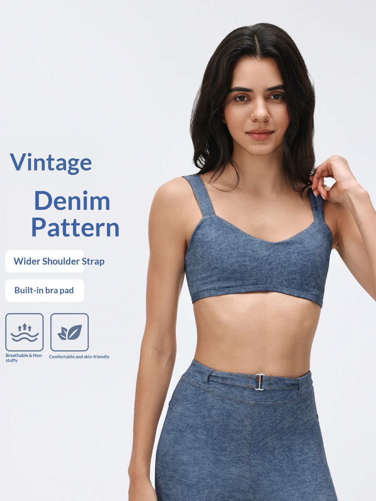 Denim Breathable High Support Beauty Back Yoga Bra Underwire Push-Up Strap Sports Underwear Side Breast Controlling