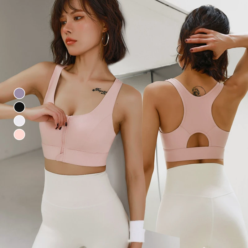 Women's Lightweight Breathable Four-Way Stretch Sweat-Wicking Sports Bra Zipper Quick Dry Spandex/Nylon for Running Yoga