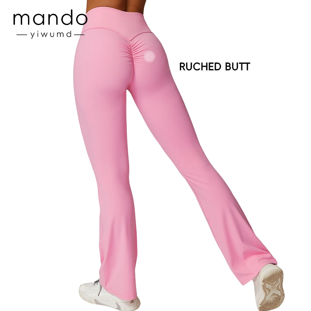 Women's High Waist Active Pants Breathable Lightweight Butt Lift Scrunch Back Solid Color Flare Leggings Gym Training