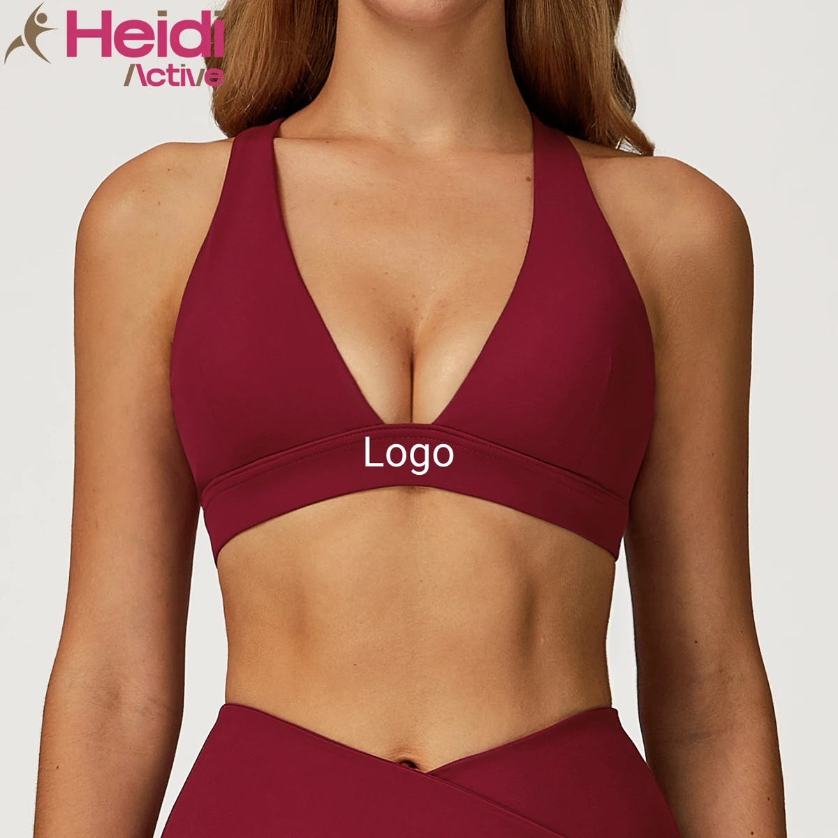 Customize Logo Activewear Comfortable Removable Pads Deep V-neck Ribbed Cross Strap Workout Gym Yoga Sports Bra