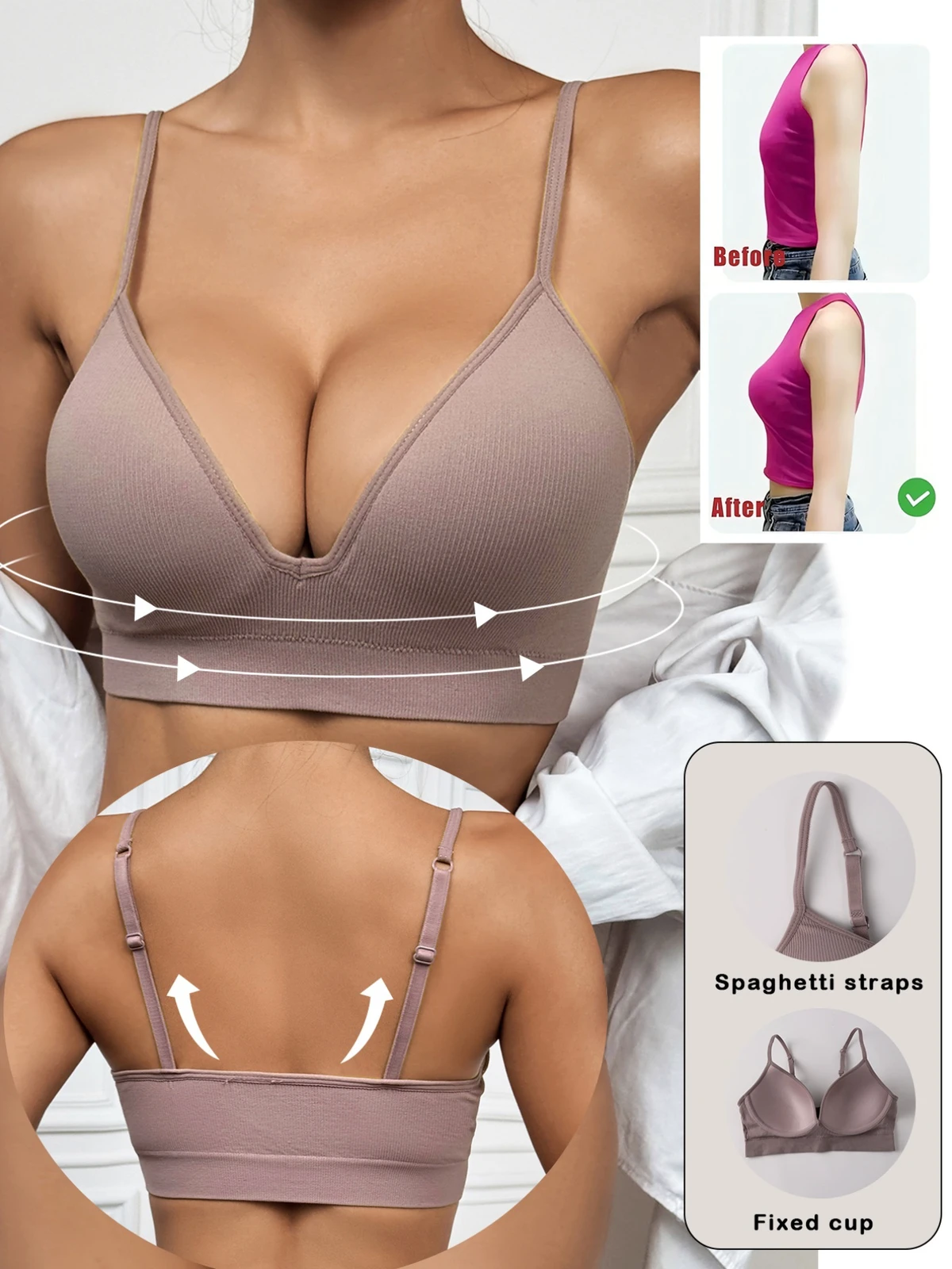 Simple Modern Style V Neck Seamless Medium Support Adjustable Strap Bras Comfortable Push Lifting Nylon Spandex Yoga Sport Bra