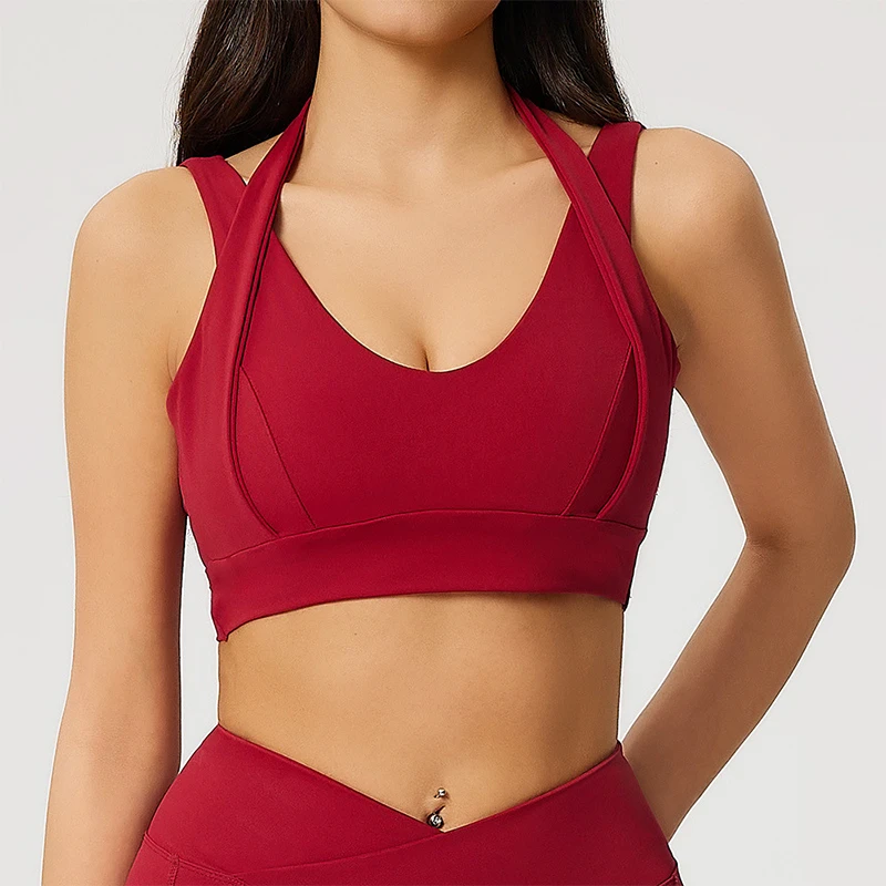 Wholesale Custom Logo Breathable Simple Sports Yoga Bras Women Wirefree Light Support CrissCross Strap Back Yoga Workout