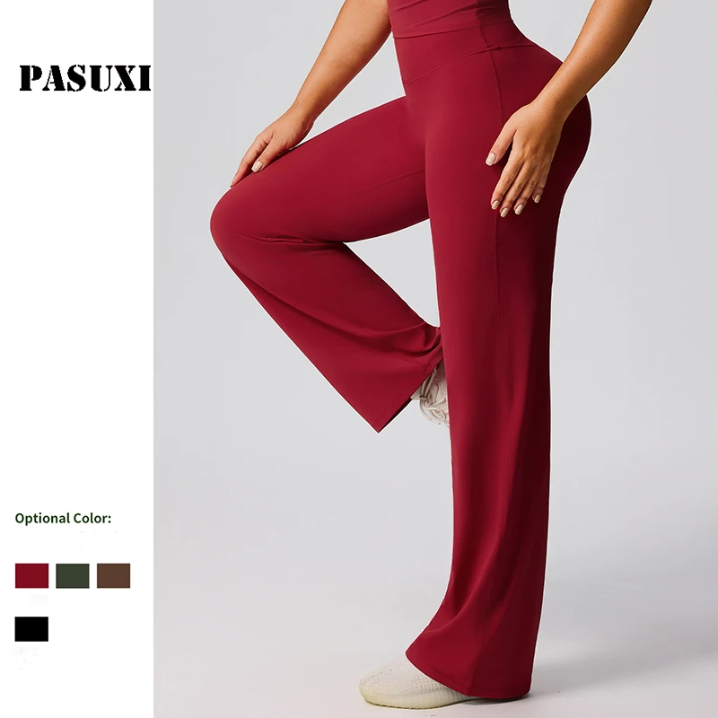 PASUXI Women High Waisted Yoga Pants Tummy Control Flare Leggings Bootcut Workout Fitness Athletic Ribbed Trousers Gym Wear