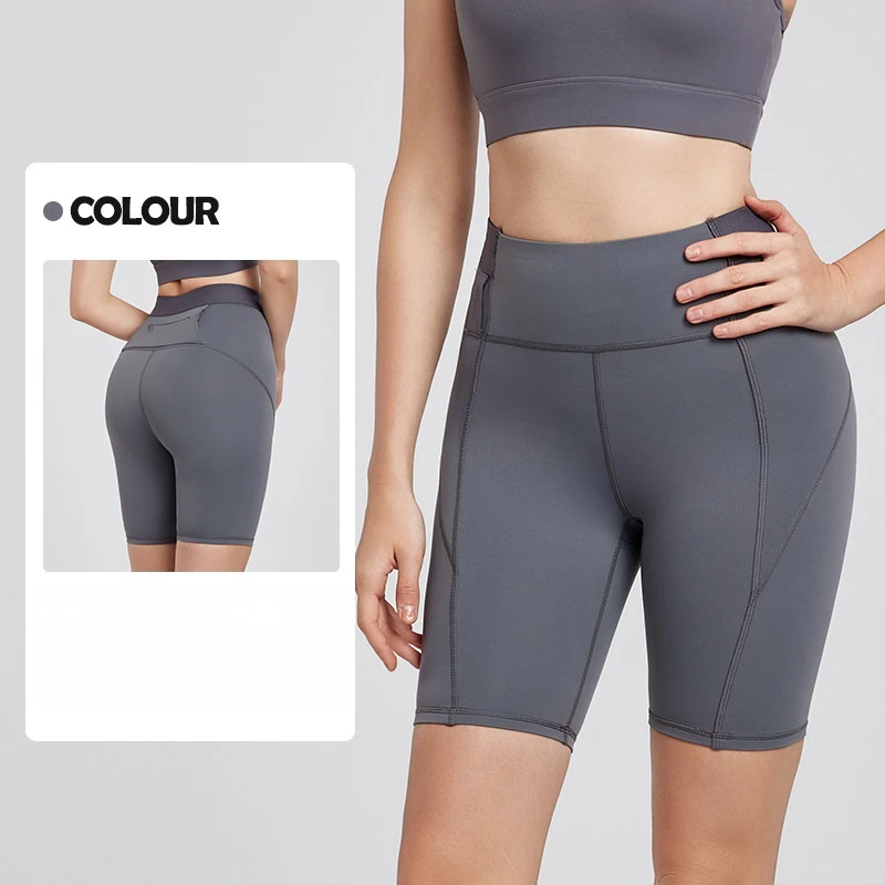 Women Eco-Friendly Ribbed Quarter-Length Yoga Shorts High-Waisted Butt-Lifting Seamless Spandex Nylon Solid Fitness Tight Shorts