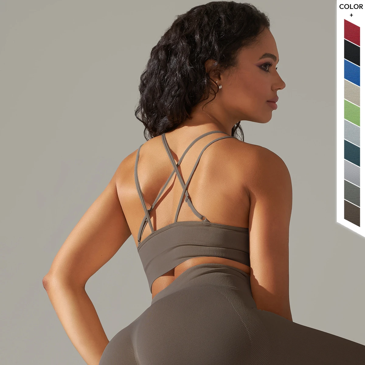 High Impact Ladies Sports Bra Fitness Running Yoga Tank Top High Support Cross Back Sports Strappy Back Bra Women